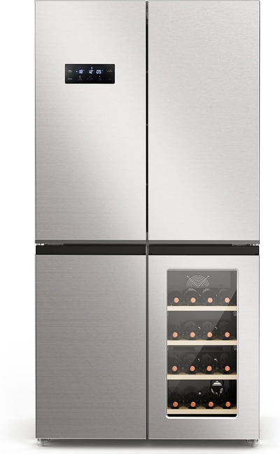 21.36 Cu.Ft French Door Refrigerators with Bottom Freezer, Wine Cabinet, Adjustable Shelving, Counter Depth Smart Refrigerator with Touchscreen for Kitchen Home
