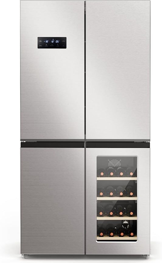 21.36 Cu.Ft French Door Refrigerators with Bottom Freezer, Wine Cabinet, Adjustable Shelving, Counter Depth Smart Refrigerator with Touchscreen for Kitchen Home