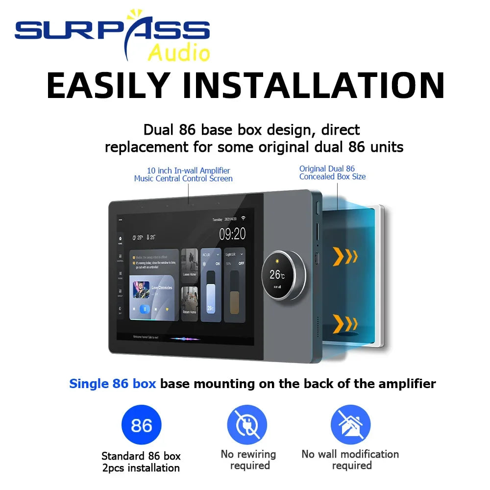 10 Inch Android 8.1 System Wifi Audio Amplifier Bluetooth Smart Home Control Screen 2X25W Music Panel Support TUYA ZIGBEE RS485