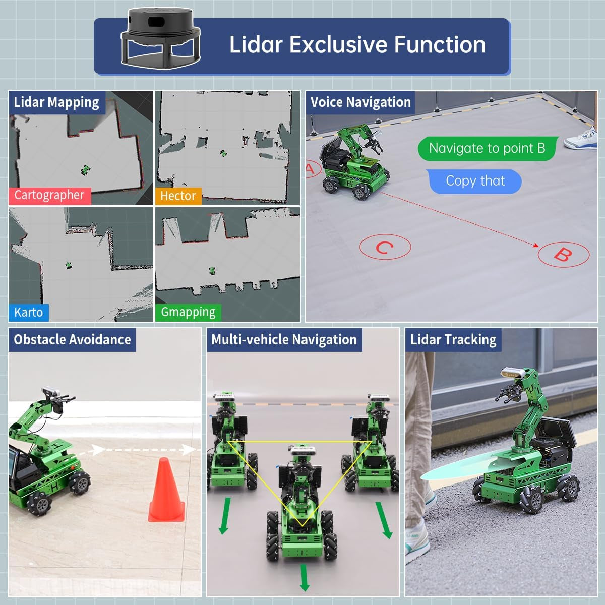 Robot Car with Chatgpt Large AI Model ROS2 ROS1 Education Lidar SLAM Mapping Navigation AI Vision 6DOF Robotic Arm Voice Control Smart Sorting, Jetrover Developer Kit & Jetson Nano 4GB