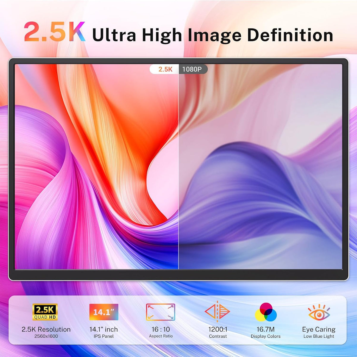 Triple Screen Laptop Monitor Extender - 2.5K QHD IPS Triple Portable Monitor for Laptop 13.3-17 Inch, Plug Play and Compatible with Macos/Wins/Chrome/Dex (Silver)