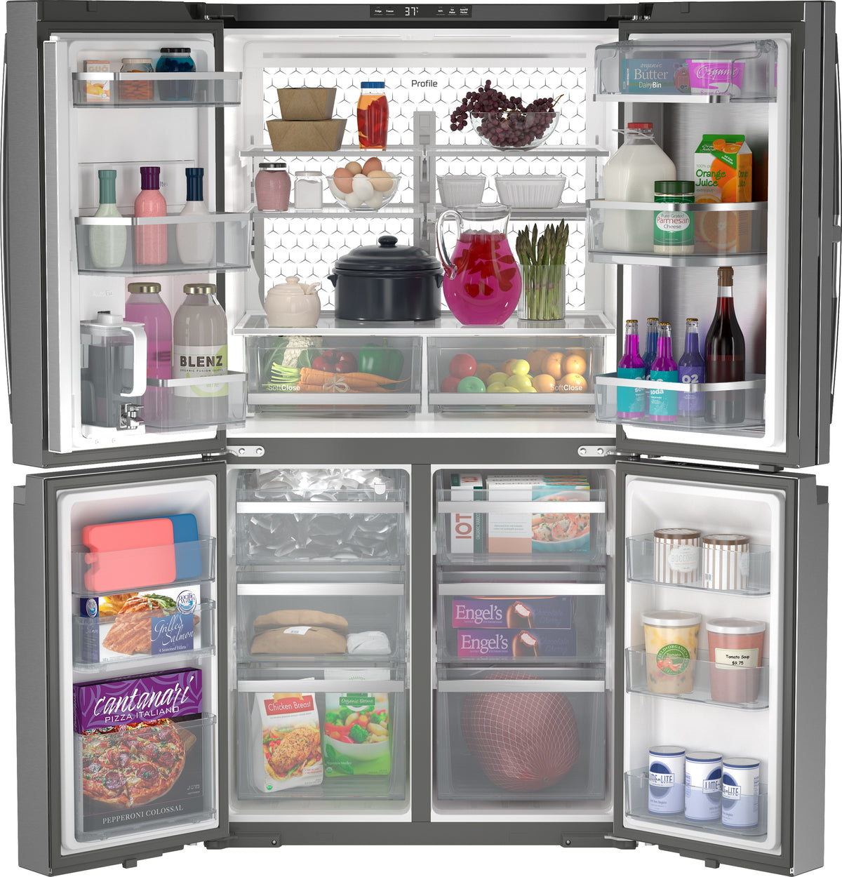 Profile Standard-Depth 28-Cu Ft 4 -Door 36-In Wide French Door Refrirator with Ice Maker and Door within Door ( Finrprint-Resistant Stainless Steel ) ENERGY STAR Certified