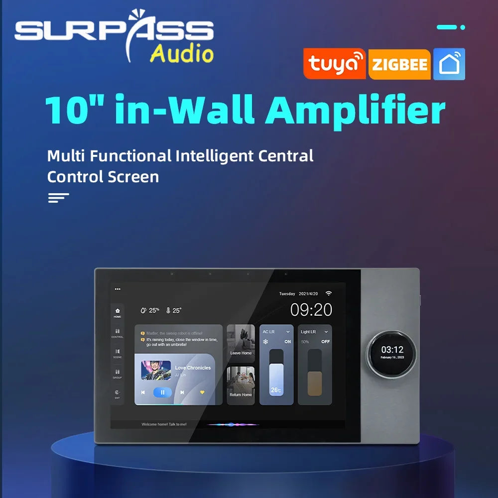 10 Inch Android 8.1 System Wifi Audio Amplifier Bluetooth Smart Home Control Screen 2X25W Music Panel Support TUYA ZIGBEE RS485