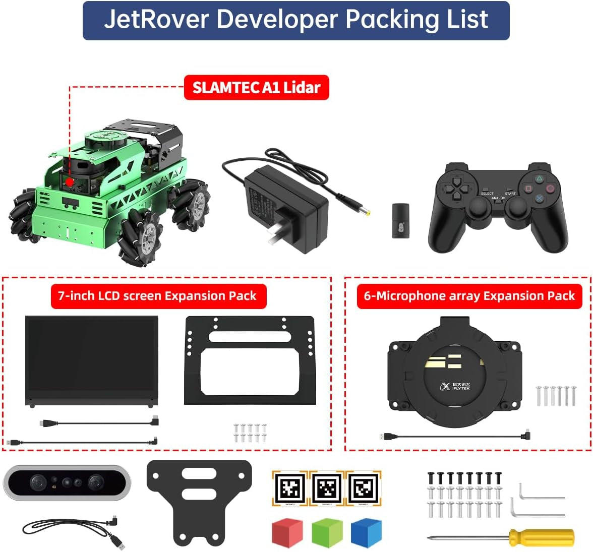 Robot Car with Chatgpt Large AI Model ROS2 ROS1 Education Lidar SLAM Mapping Navigation AI Vision 6DOF Robotic Arm Voice Control Smart Sorting, Jetrover Developer Kit & Jetson Nano 4GB