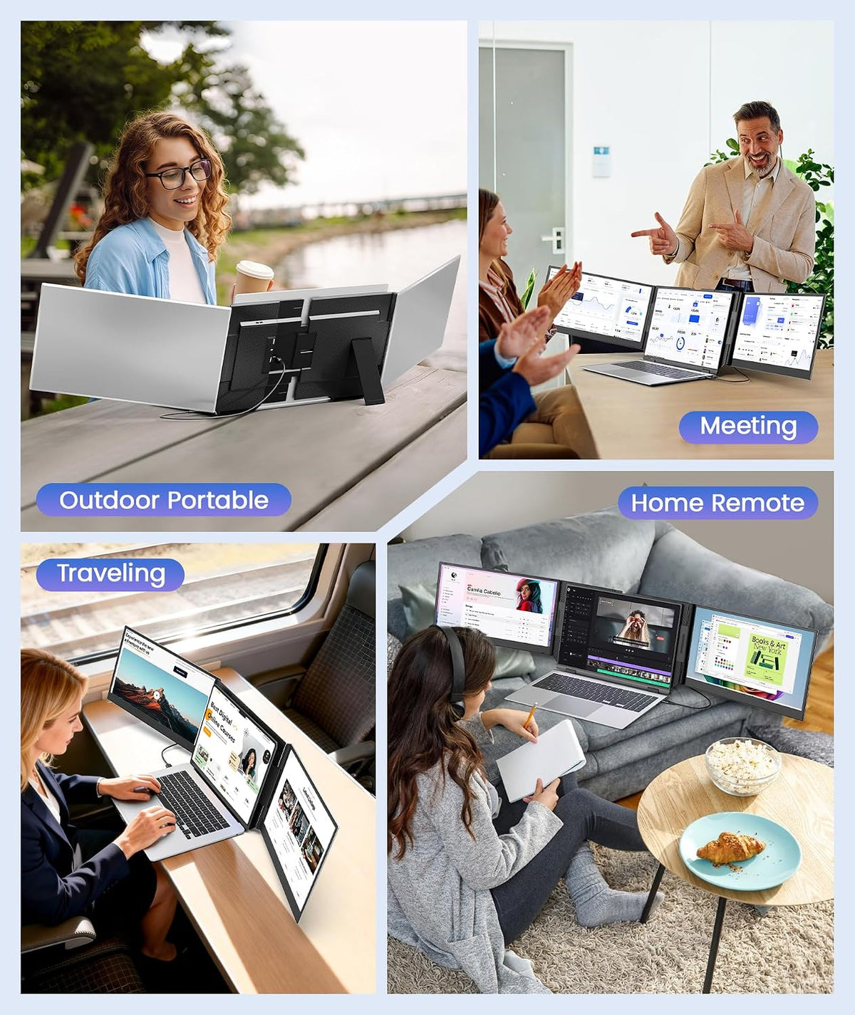 One Cable Laptop Screen Extender, 15.6” Ultra-Slim Triple Portable Monitor, 1080P FHD IPS Display, USB-C/A Connection, Travel Monitor for 13–17.3" Laptops, for Mac/Win/Android (Driver Required)