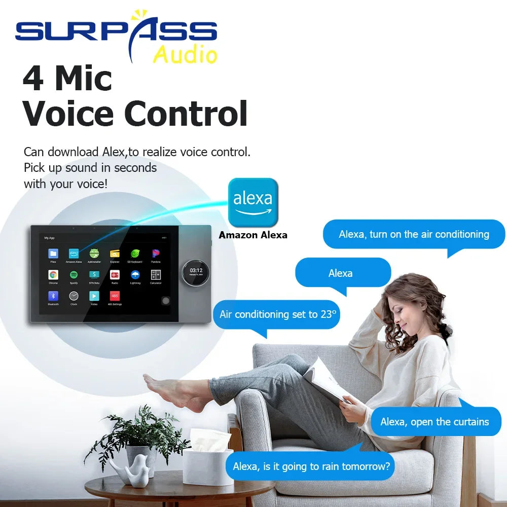 10 Inch Android 8.1 System Wifi Audio Amplifier Bluetooth Smart Home Control Screen 2X25W Music Panel Support TUYA ZIGBEE RS485
