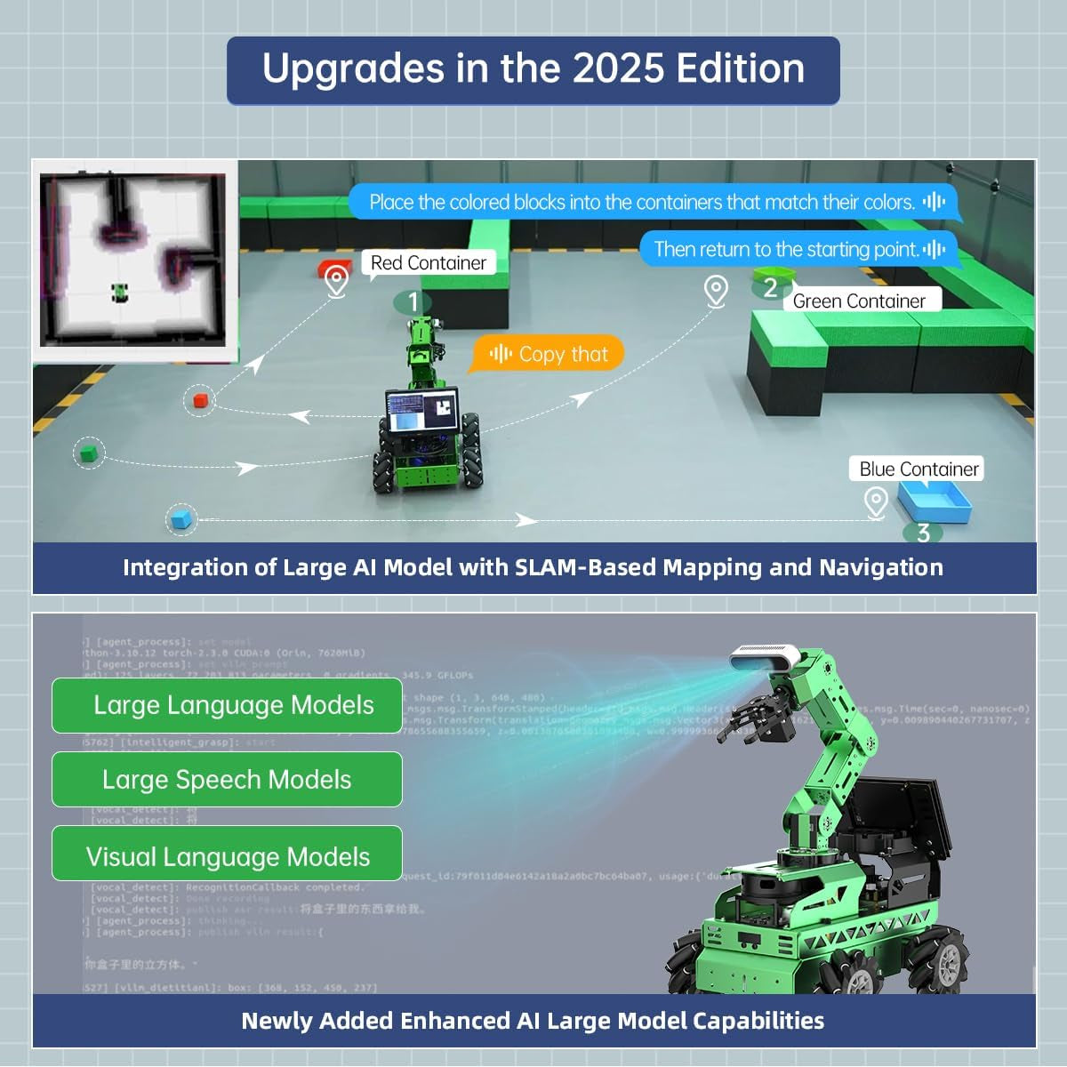 Robot Car with Chatgpt Large AI Model ROS2 ROS1 Education Lidar SLAM Mapping Navigation AI Vision 6DOF Robotic Arm Voice Control Smart Sorting, Jetrover Developer Kit & Jetson Nano 4GB