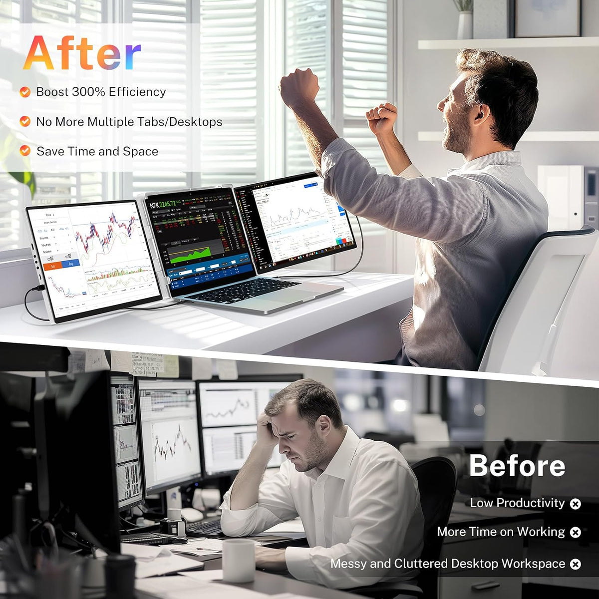 Triple Screen Laptop Monitor Extender - 2.5K QHD IPS Triple Portable Monitor for Laptop 13.3-17 Inch, Plug Play and Compatible with Macos/Wins/Chrome/Dex (Silver)