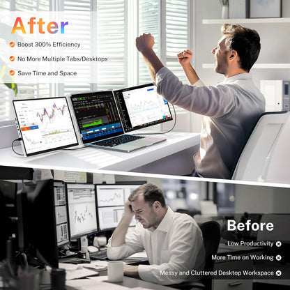 Triple Screen Laptop Monitor Extender - 2.5K QHD IPS Triple Portable Monitor for Laptop 13.3-17 Inch, Plug Play and Compatible with Macos/Wins/Chrome/Dex (Silver)