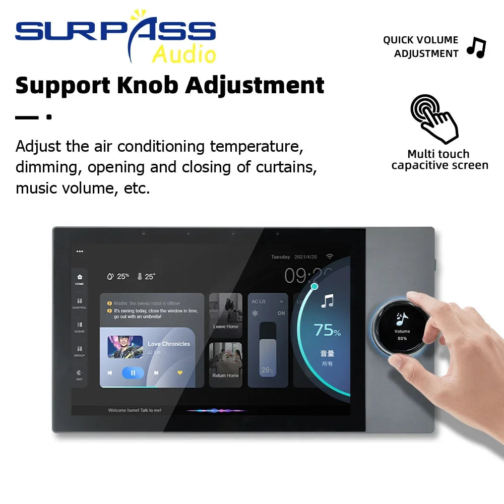 10 Inch Android 8.1 System Wifi Audio Amplifier Bluetooth Smart Home Control Screen 2X25W Music Panel Support TUYA ZIGBEE RS485