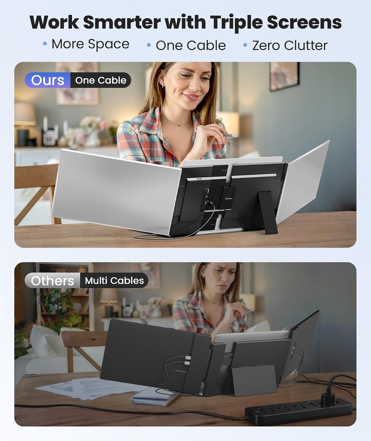 One Cable Laptop Screen Extender, 15.6” Ultra-Slim Triple Portable Monitor, 1080P FHD IPS Display, USB-C/A Connection, Travel Monitor for 13–17.3" Laptops, for Mac/Win/Android (Driver Required)